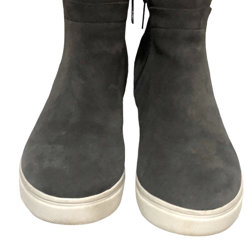 Blondo Glade Dark Grey Suede Leather Waterproof Faux Fur Trim Zip Sneaker sz 7.5 - Picture 3 of 11